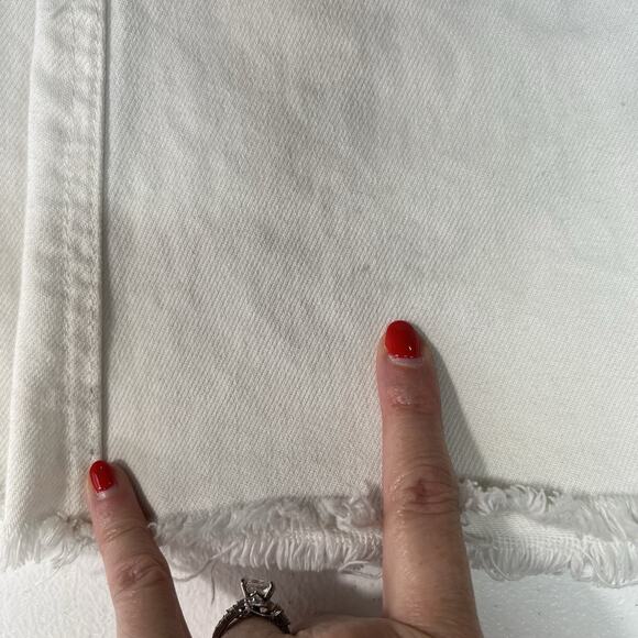 We The Free People Sz 25 Zip It Up Mini Denim Skirt White Distressed Frayed Hem - Picture 15 of 16